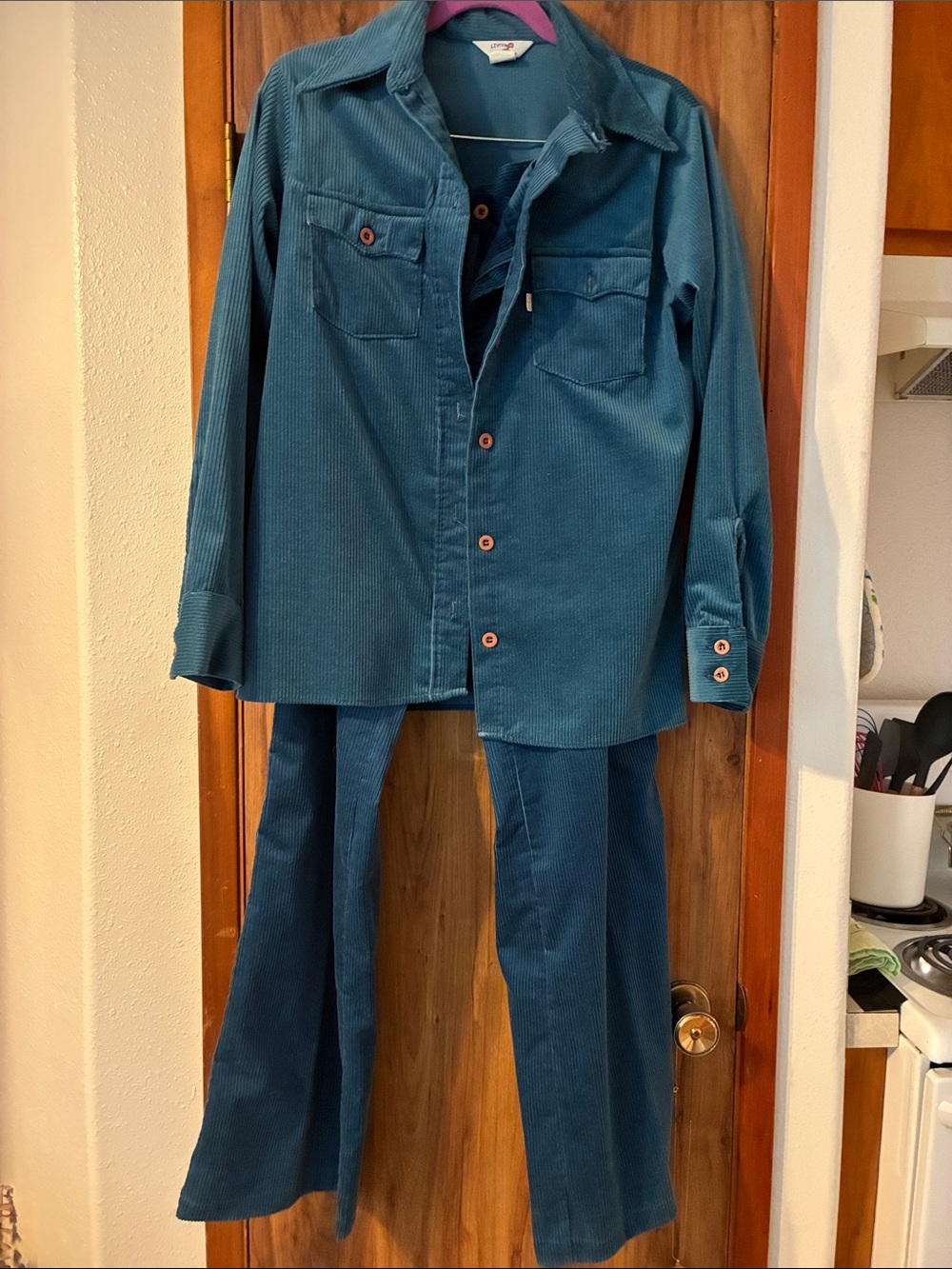 Vintage Levi’s Teal Corduroy Women's Pants and Button-Up Shirt Set